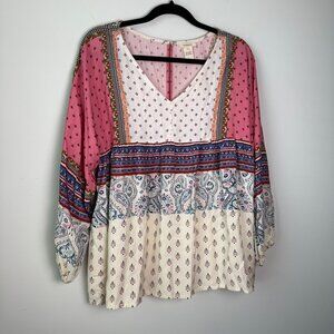 Sundance NWOT Poetic Mood Long Sleeve Tunic Blouse 100% Rayon Made in India Size